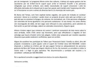 Manifest dels Bancs del Temps respecte als refugiats/ades del conflicte Siri